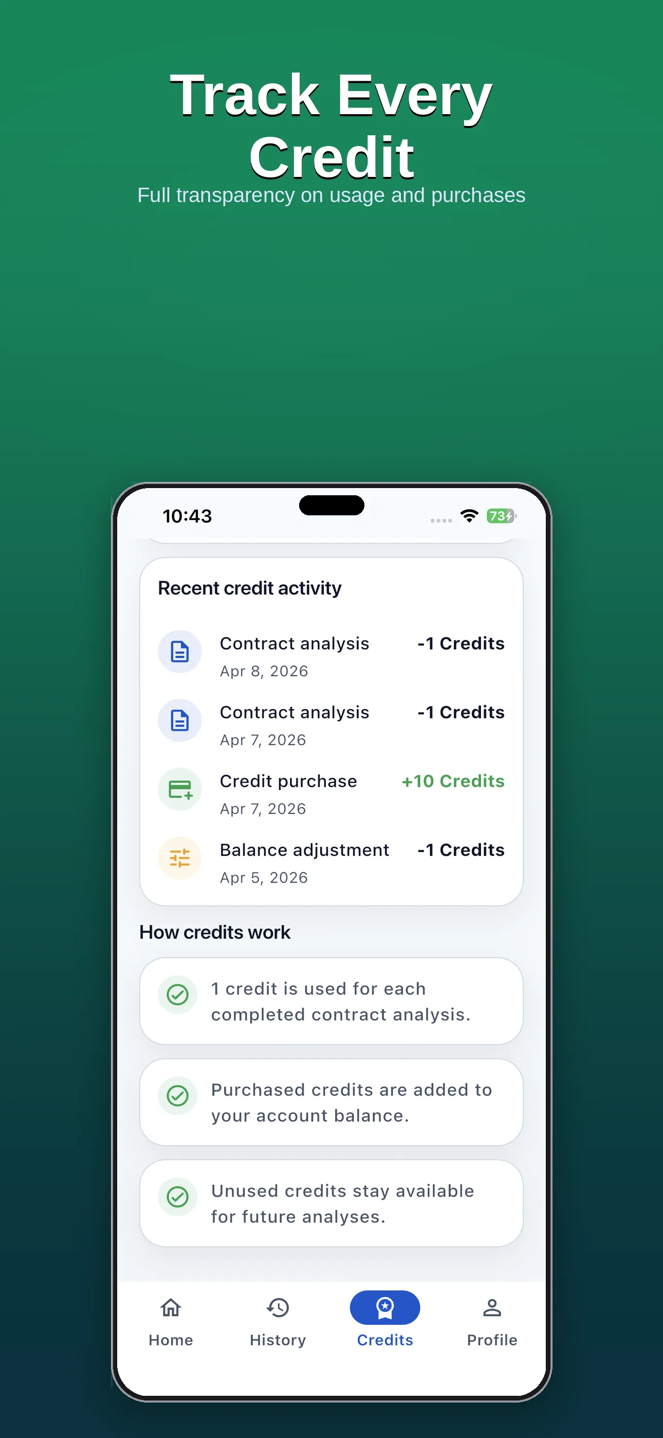 Contractly AI — Credit Activity